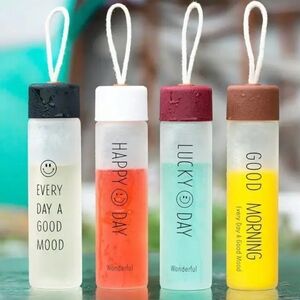 Set of 4  Glass Water Bottles – Cute Smiling Face Design, Stylish & Durable